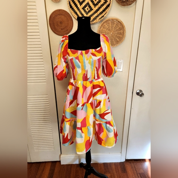 Multicolor Babydoll Tiered Mini Dress - Picture 5 of 10